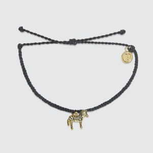 NCAN PuraVida Zebra Charm Bracelet Black with Gold Zebra